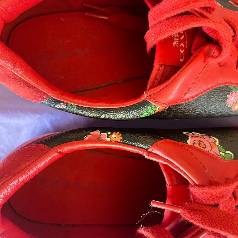 Coach Red and Black Floral Sneakers - Picture 4 of 5